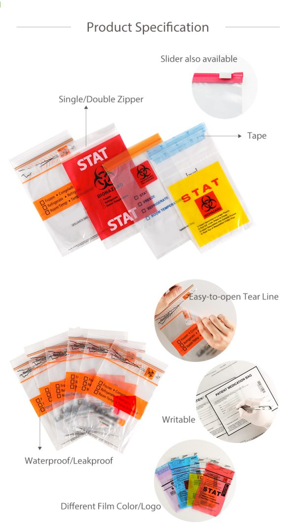 Clinical disposable plastic biohazard waste bag specimen transport bags - Image 2
