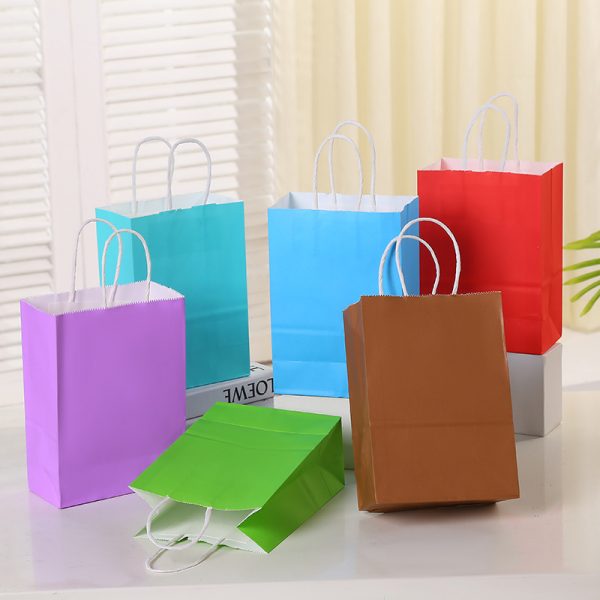 Kraft Paper Bag with Handles Solid Color Gift Packing Bags for Store Clothes Wedding Christmas Supplies Handbags Kit