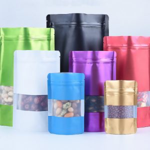 Stand up Matte Color Foil Window Zip Lock Resealable Bag Wedding Party X-mas Gifts Beads Cereals Cosmetics Heat Sealing Pouches