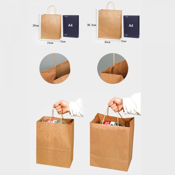 Kraft Paper Bag with Handles Solid Color Gift Packing Bags for Store Clothes Wedding Christmas Supplies Handbags Kit - Image 2