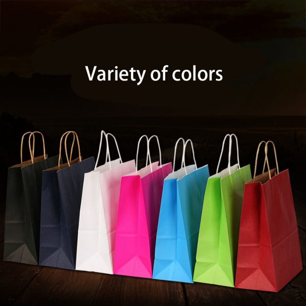 Kraft Paper Bag with Handles Solid Color Gift Packing Bags for Store Clothes Wedding Christmas Supplies Handbags Kit - Image 4