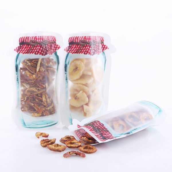 Food Seal Storage Bag Transparent Mason Jar Bottles Shaped Bags for Biscuit Cookies Snacks Food Containers Reusable Waterpr
