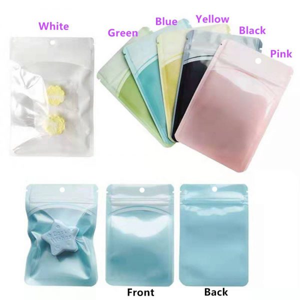 Clear Plastic Colorful Zip Lock Bag with Hang Hole Tear Notch Self Seal Zipper Reusable Packaging Pouches for Food Gift