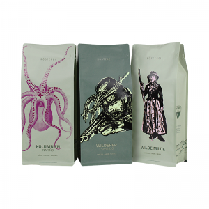 High Quality Uv Finished Kraft Paper Rice Paper Coffee Pouch 250G With One Way Valve And Zipper