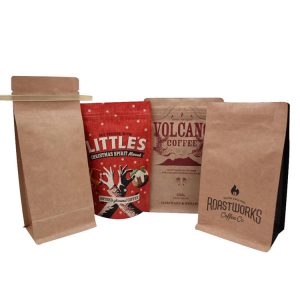 Hot Sale Custom Printed Empty Kraft Paper Flat Bottom Side Gusset Compostable Coffee Bag